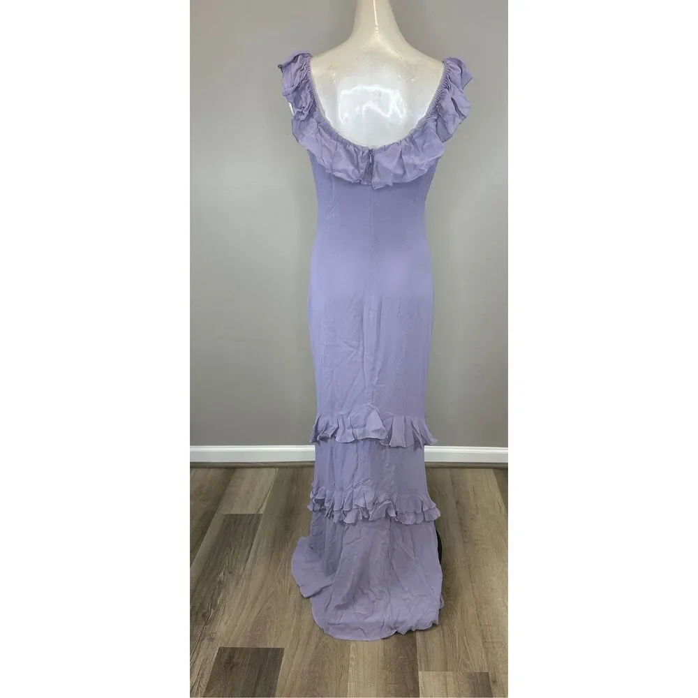 NWT Reformation Scoop Neck Ruffled Tripoli Maxi Dress Aura Size 0 $348 - Picture 7 of 10